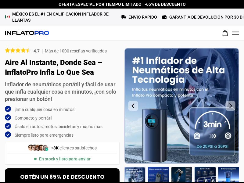 InflatoPro Tire Inflator [LATAM] (Social,Banner,Native,Push,SEO,Search,Brand Bidding) - CPA 