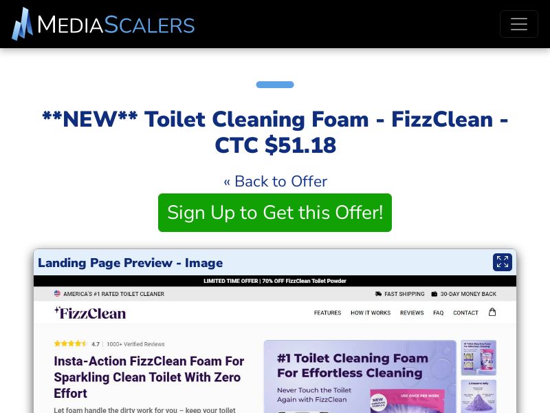 Toilet Cleaning Foam - FizzClean - CTC $51.18 {+Advertorial, DTC, Alt-Landers} [US, DE, CA, AU, UK, FR, IL, +232 More]