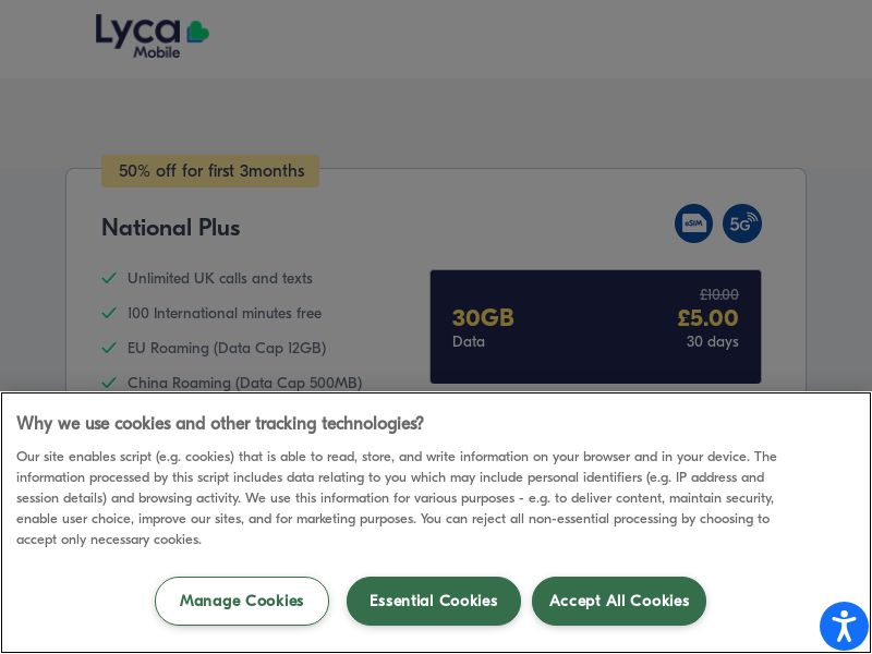 Lyca - National Plus - 30GB for £5 - CPA [UK]