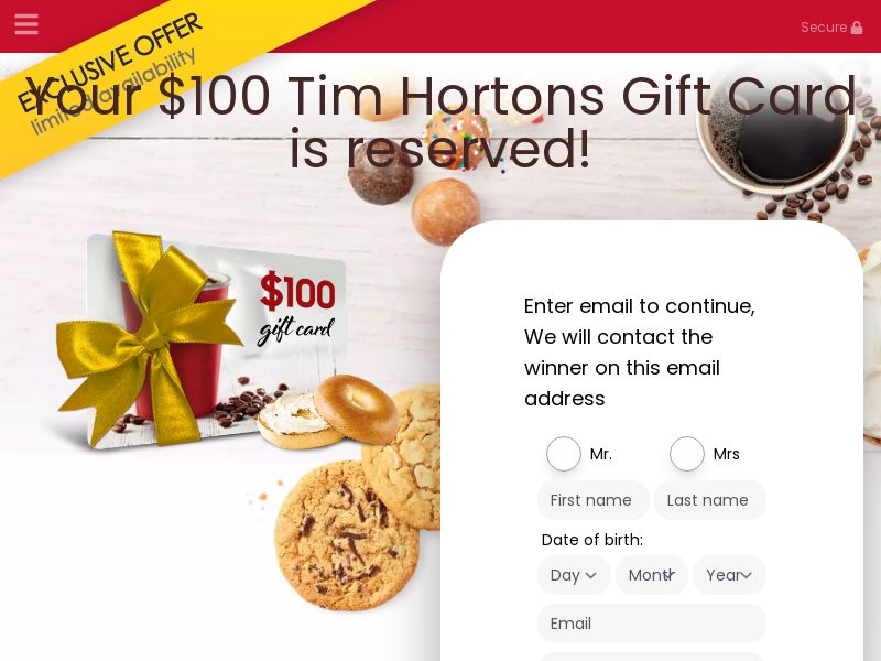 YOUSWEEPS - $100 Tim Hortons Gift Card - SOI (CA)