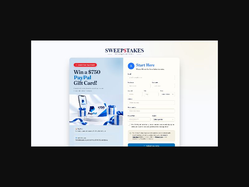 Sweepstakes Headquarters $750 PayPal Gift Card - SOI (US)
