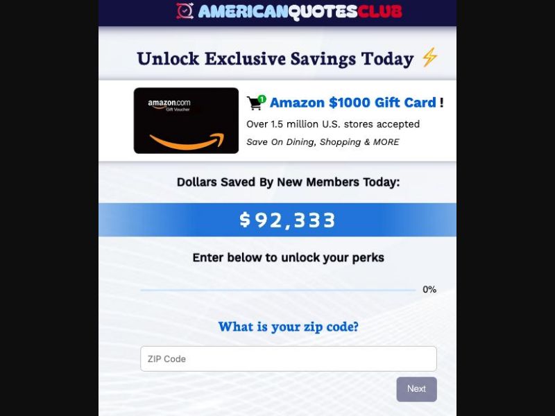 37880 - US - [MOB] - AmericanQuotesClub - 1000 Amazon Gift Card - CPL SOI