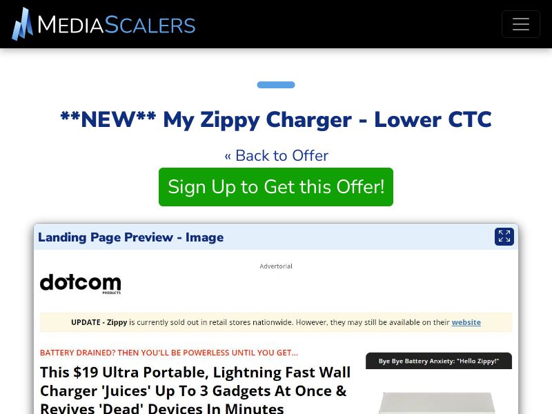 My Zippy Charger - Lower CTC {+DTC, Advertorial, Alt-Landers} [US, CA, AU, UK]