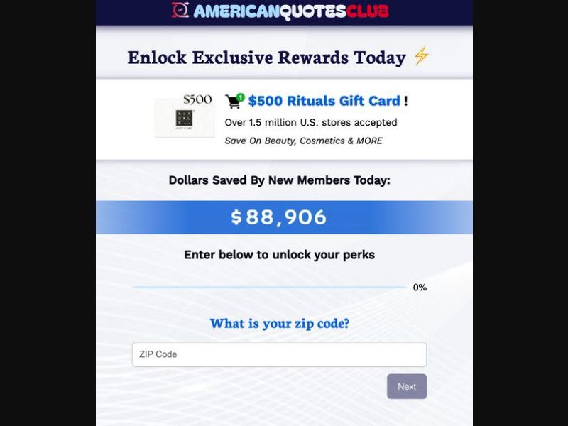 38397 - US - [WEB+MOB] - AmericanQuotesClub - $500 Rituals Gift Card - SOI