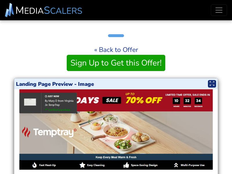 TempTray - CTC $89.95 {+DTC, Alt-Landers, Advertorial} (Event Tracking) [US]