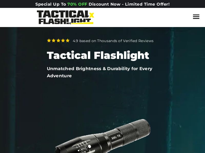 Tactical Flashlight - Product Page [US,UK,AU,DE,AT] (Social,Banner,Native,Push,SEO,Search,Brand Bidding) - CPA