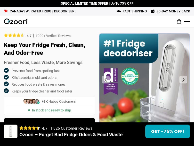 ! NEW OFFER - Ozoori Fridge Deodoriser - DTC [CA] (Social,Banner,Native,Push,SEO,Search,Brand Bidding) - CPA