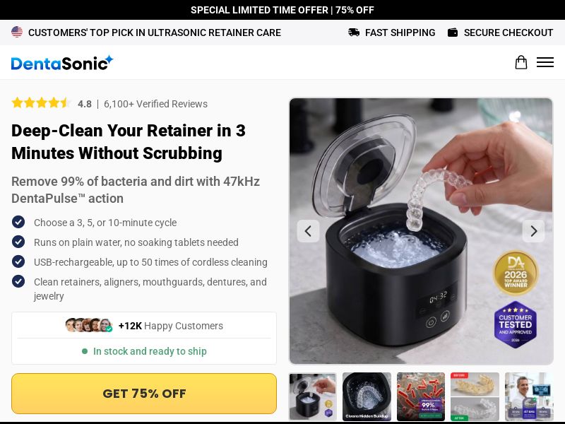 DentaSonic Ultrasonic Retainer Cleaner - Product Page [INTL] (Social,Banner,Native,Push,SEO,Search,Brand Bidding) - CPA
