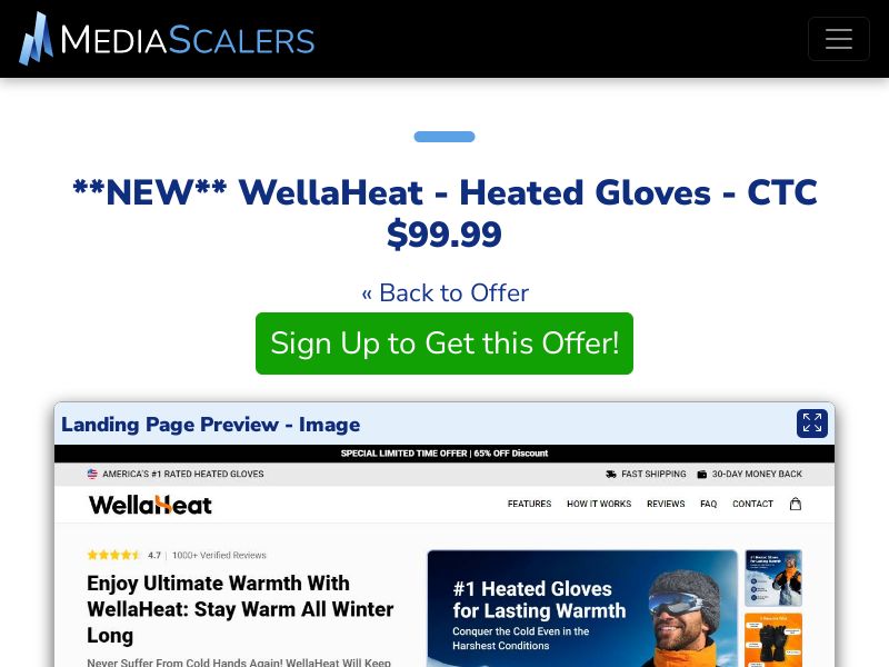 WellaHeat - Heated Gloves - CTC $99.99 {+Advertorial, DTC, Alt-Landers} (Event Tracking) [US, DE, CA, AU, UK, FR, IL, +232 More]