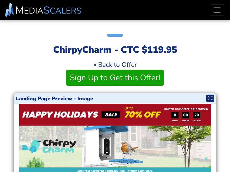 ChirpyCharm - CTC $119.95 {+DTC, Alt-Landers, Advertorial} (Event Tracking) [US]