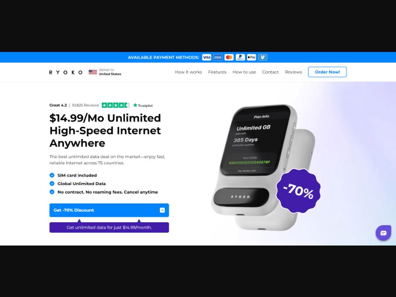 [WEB+MOB] Ryoko PRO - WiFi Router v2 (Unlimited Data) SUBSCRIPTION /International (59 GEOs) CPS ★Top