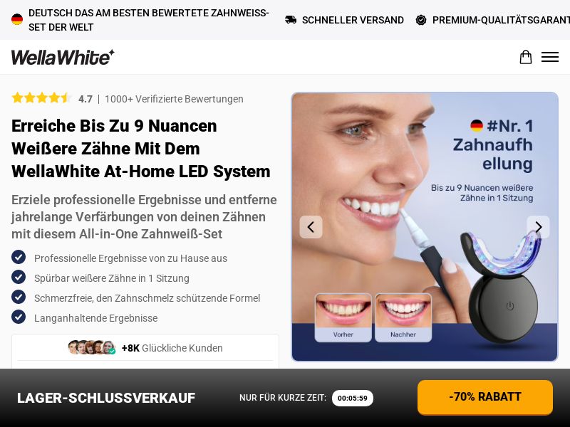 WellaWhite Teeth Whitening Kit - DTC [DE] (Social,Banner,Native,Push,SEO,Search,Brand Bidding) - CPA