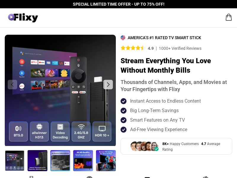 Flixy TV Smart Stick - DTC [INTL] (Social,Banner,Native,Push,SEO,Search,Brand Bidding) - CPA