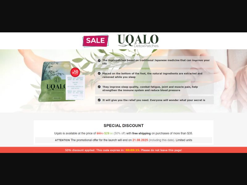 [WEB+MOB] Uqalo – Detox Patches /International (112 GEOs) CPS *FB/TT/Google/Taboola Pixel* [Approval Required]