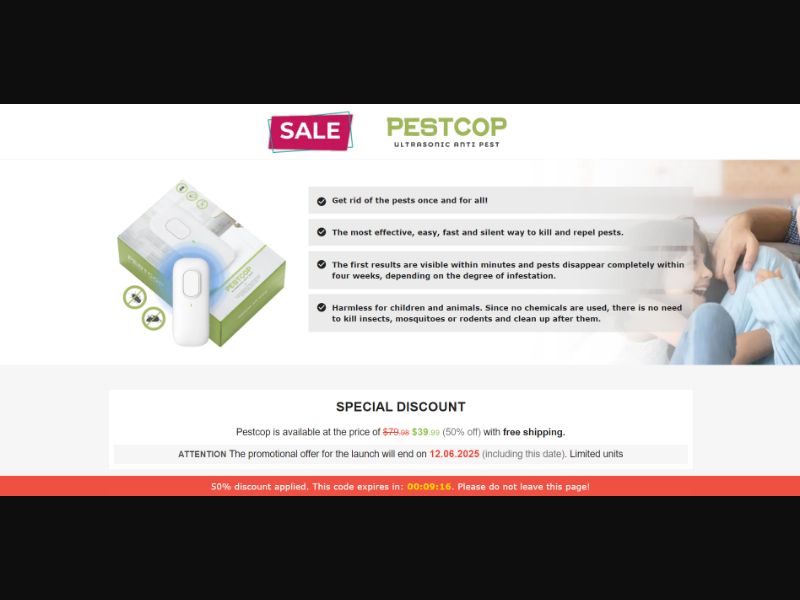 [WEB+MOB] Pestcop – Ultrasonic Anti-Pest /International (112 GEOs) CPS *FB/TT/Google/Taboola Pixel* [Approval Required]
