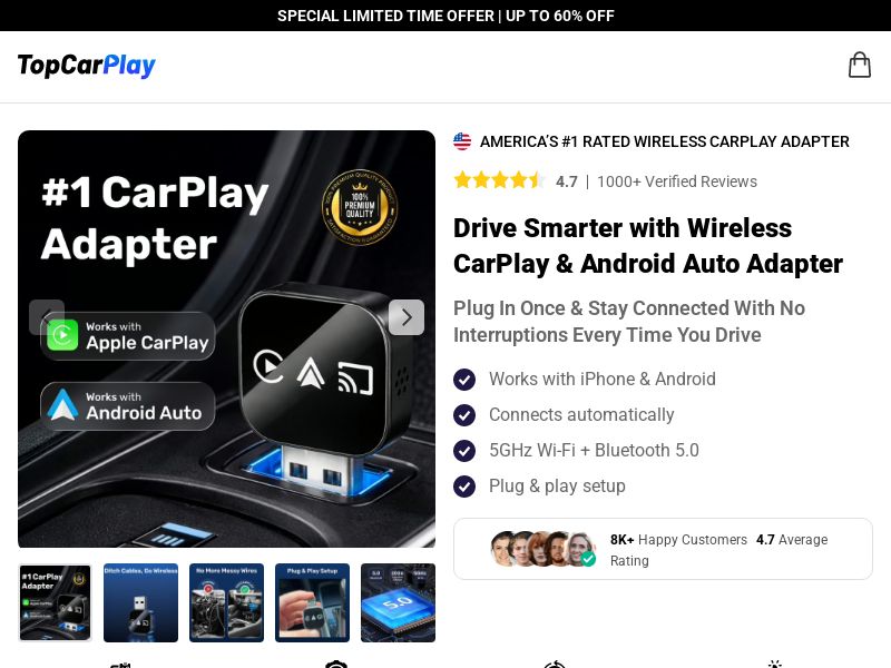 TopCarPlay Wireless CarPlay - DTC [INTL] (Social,Banner,Native,Push,SEO,Search,Brand Bidding) - CPA 