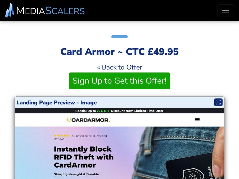 Card Armor ~ CTC £49.95 {+Advertorial, DTC, Alt-Landers} (Event Tracking) [UK]