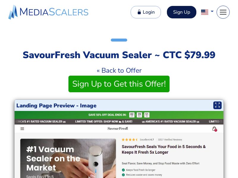 SavourFresh Vacuum Sealer ~ CTC $79.99 {+Advertorial, DTC, Alt-Landers} (Event Tracking) [US, DE, CA, AU, UK, FR, IL, +232 More]