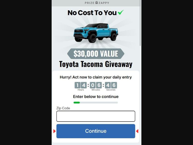 37354 - US - [WEB+MOB] - PriceZappy Toyota Tacoma Giveaway - CPL SOI