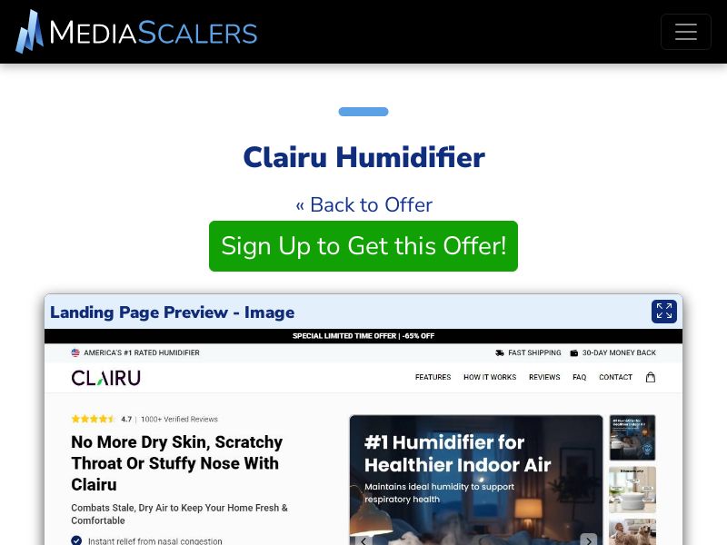 Clairu Humidifier {+Advertorial, DTC, Alt-Landers} [US, DE, CA, AU, UK, FR, IL, +232 More]