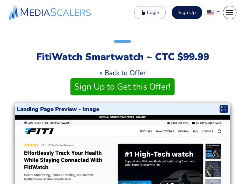 FitiWatch Smartwatch ~ CTC $99.99 {+Advertorial, DTC, Alt-Landers} (Event Tracking) [US, DE, CA, AU, UK, FR, IL, +232 More]