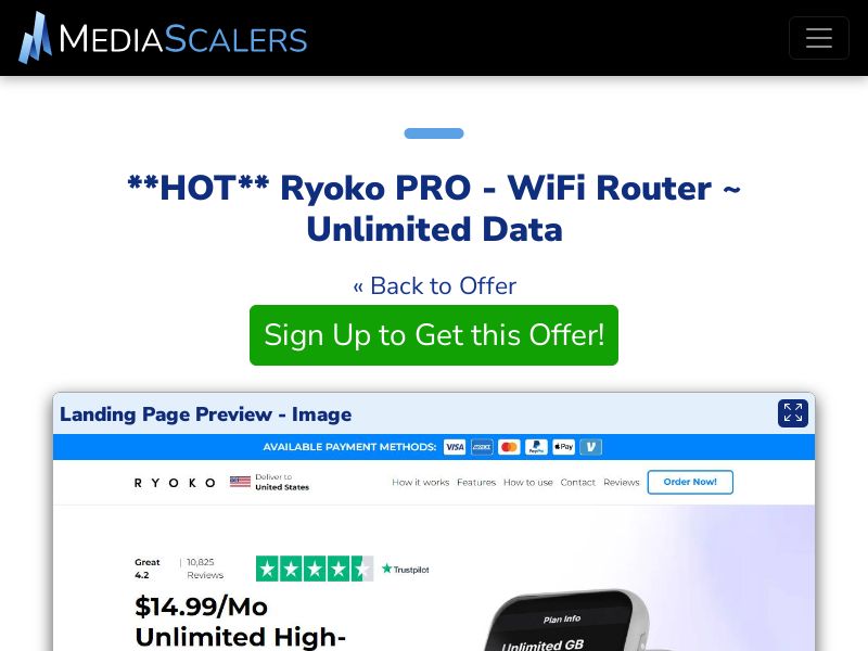 Ryoko PRO - WiFi Router ~ Unlimited Data {+Advertorial, DTC} (Event Tracking) [US, DE, CA, AU, UK, FR, IL, +44 More]