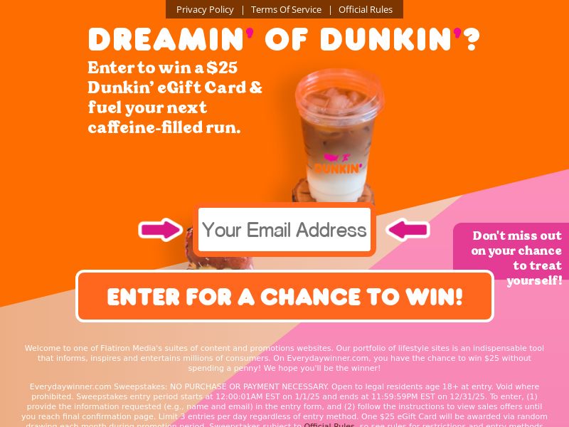 Everyday Winner - $25 Dunkin' eGift Card - US