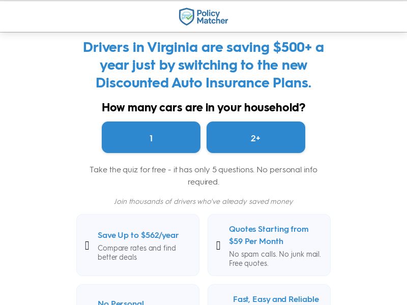 Auto Insurance (Policymatcher.com) 1 | CPL Referral Traffic (Clicks + Calls) | O&O Exclusive Offer