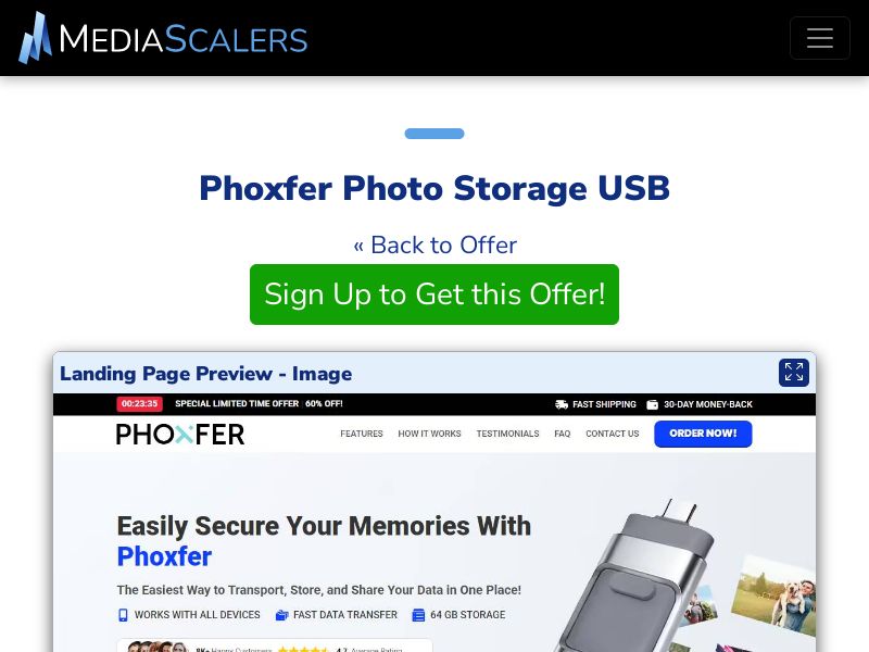 Phoxfer Photo Storage USB {+Advertorial, DTC, Alt-Landers} [US, DE, CA, AU, UK, FR, IL, +232 More]
