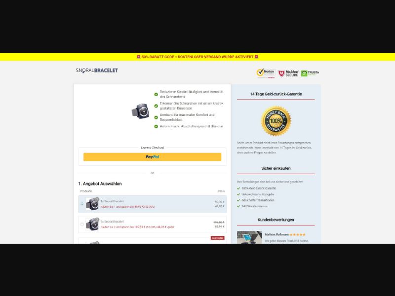 Snoral Bracelet - German Page - Accepts PayPal - eComm / Gadgets - SS - [DE]