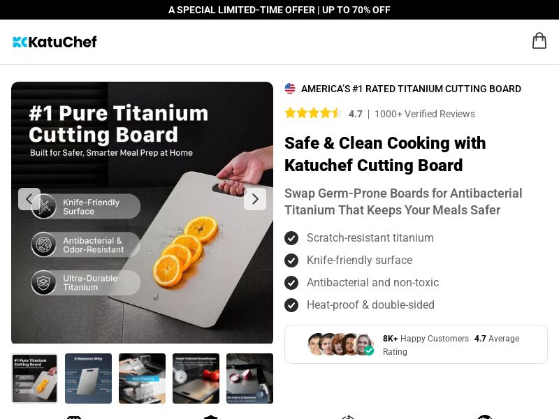 KatuChef Titanium Cutting Board SS - US/INTL