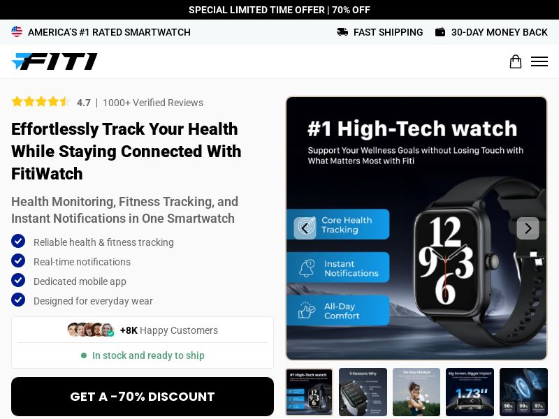 FitiWatch Smartwatch - Product Page [INTL] (Social,Banner,Native,Push,SEO,Search,Brand Bidding) - CPA