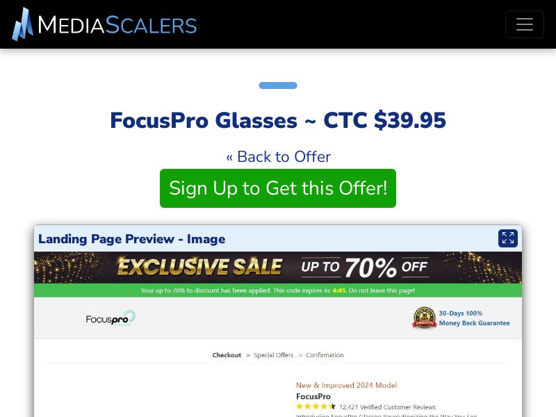 FocusPro Glasses ~ CTC $39.95 {+DTC} (Event Tracking) [US]