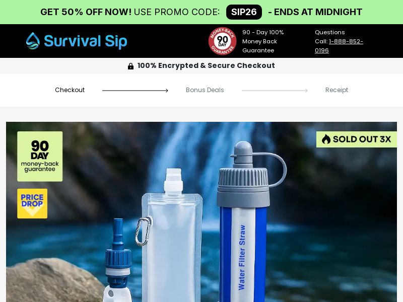 Survival Sip Water Filter SS - US