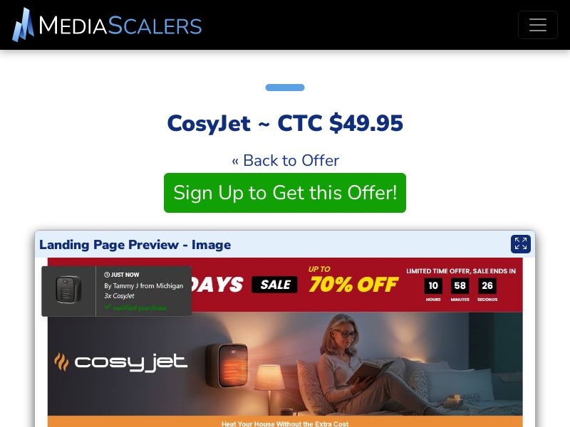 CosyJet ~ CTC $49.95 {+Advertorial, DTC, Alt-Landers} (Event Tracking) [US]