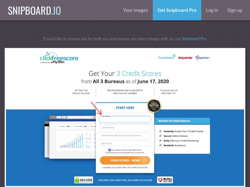 Finance - ClickFreeScore.com Creditscore 7 Day Trial US - CC Submit (daily 25 cap)