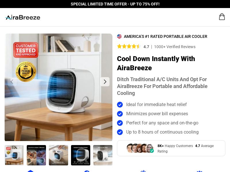 ! NEW OFFER - AiraBreeze Mini Portable Cooler - DTC [INTL] (Social,Banner,Native,Push,SEO,Search,Brand Bidding) - CPA