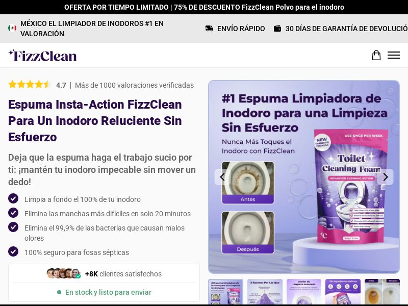 ! NEW OFFER - FizzClean Toilet Cleaning Foam [LATAM] (Social,Banner,Native,Push,SEO,Search,Brand Bidding) - CPA
