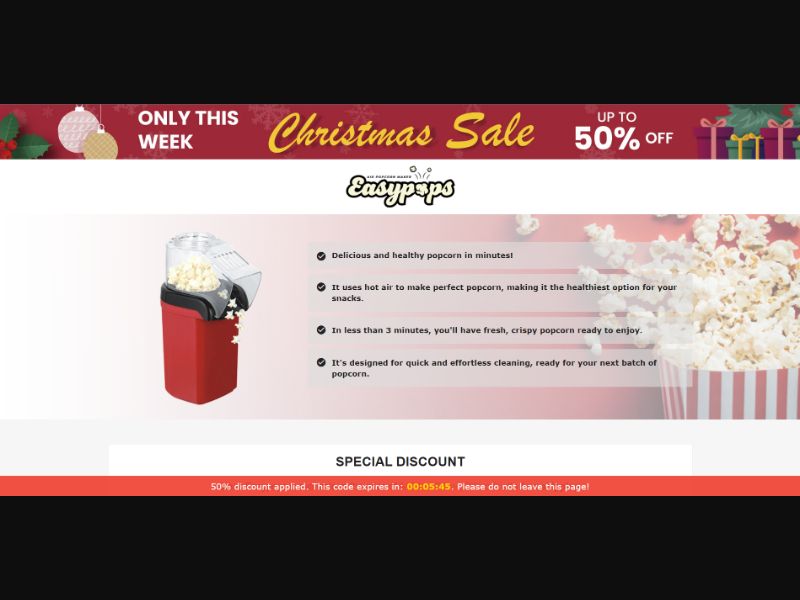 [WEB+MOB] Qinux Easypops – Air Popcorn Maker /International (112 GEOs) CPS *FB/TT/Google/Taboola Pixel*