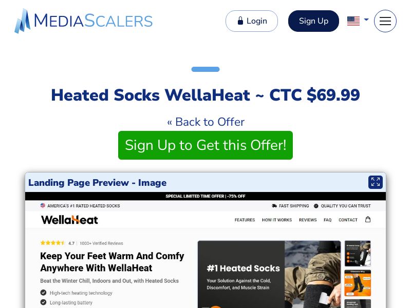 Heated Socks WellaHeat ~ CTC $69.99 {+Advertorial, DTC, Alt-Landers} (Event Tracking) [US, DE, CA, AU, UK, FR, IL, +232 More]