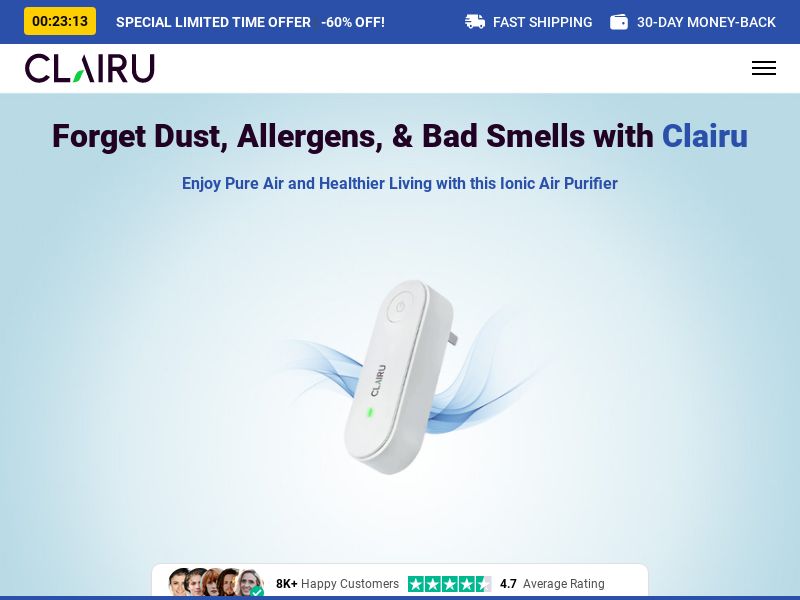 ! NEW OFFER - Clairu Air Purifier - DTC [CA] (Social,Banner,Native,Push,SEO,Search,Brand Bidding) - CPA