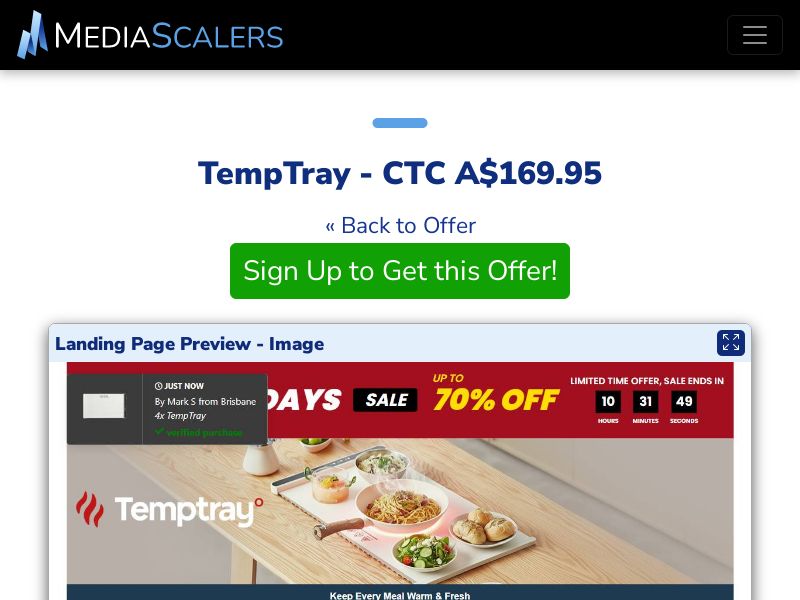 TempTray - CTC A$169.95 {+DTC, Alt-Landers, Advertorial} (Event Tracking) [AU]