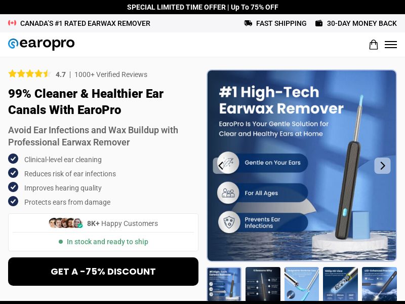 ! NEW OFFER - EaroPro Earwax Remover - DTC [CA] (Social,Banner,Native,Push,SEO,Search,Brand Bidding) - CPA