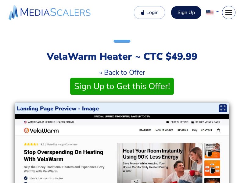 VelaWarm Heater ~ CTC $49.99 {+Advertorial, DTC, Alt-Landers} (Event Tracking) [US, DE, CA, AU, UK, FR, IL, +232 More]
