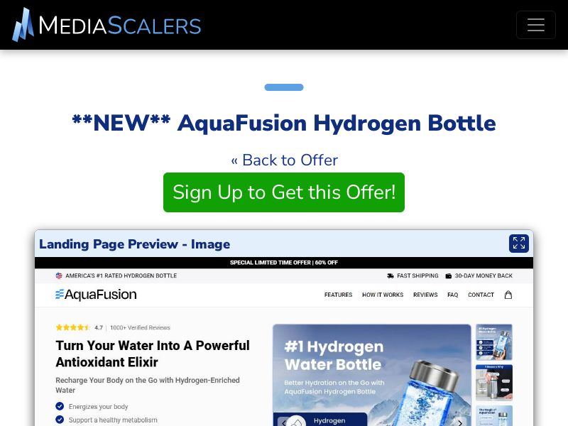 AquaFusion Hydrogen Bottle {+DTC, Advertorial, Alt-Landers} [US, DE, CA, AU, GB, FR, IL, +236 More]