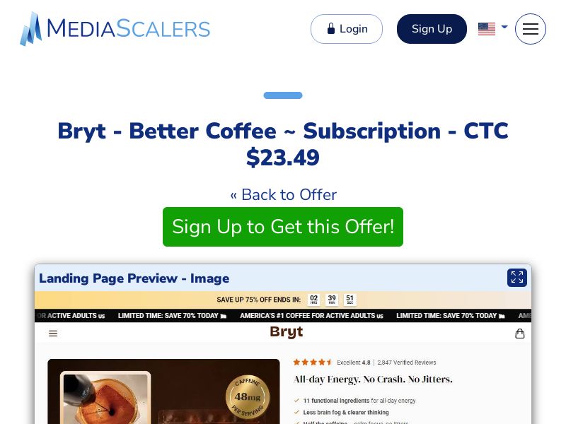 Bryt - Better Coffee ~ Subscription - CTC $23.49 {+DTC, Alt-Landers} (Event Tracking) [US, DE, CA, AU, UK, FR, IL, +232 More]