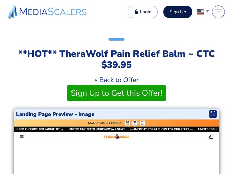 TheraWolf Pain Relief Balm ~ CTC $39.95 {+Advertorial, DTC, Alt-Landers} (Event Tracking) [US, DE, CA, AU, UK, FR, IL, +232 More]