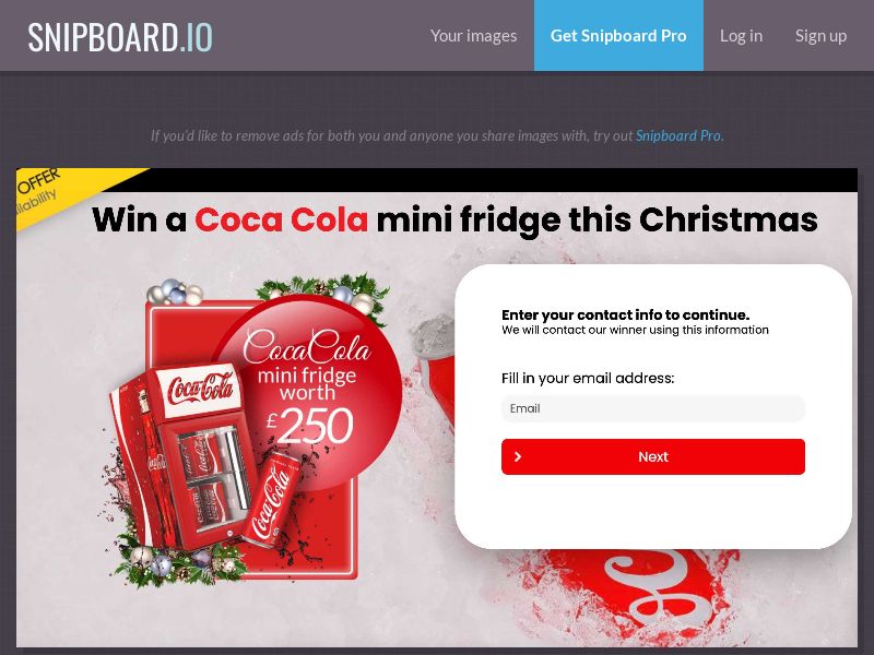 YouSweeps - Coca Cola mini fridge Christmas UK - SOI *PREFILL*