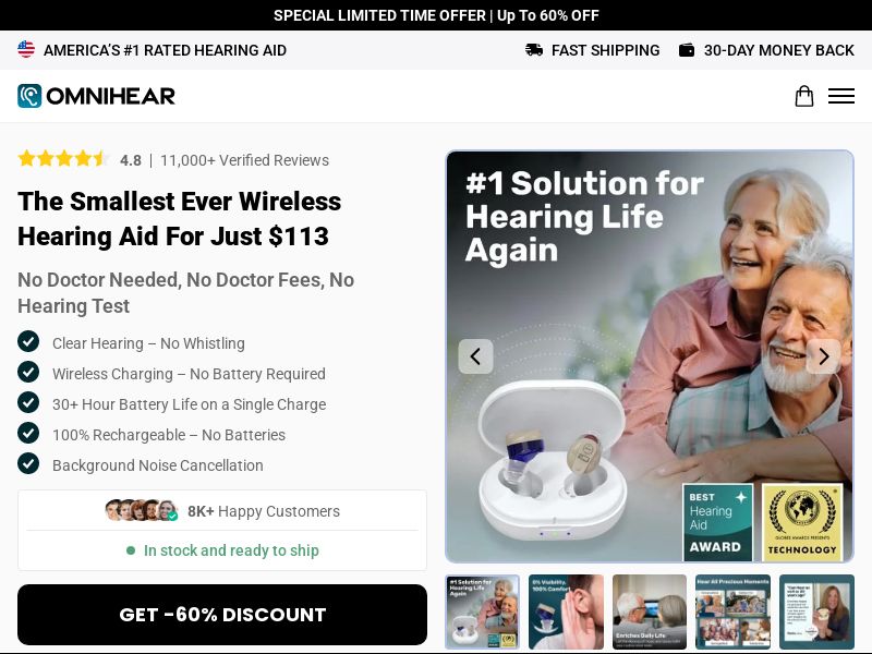 Omnihear Hearing aids - DTC [INTL] (Social,Banner,Native,Push,SEO,Search,Brand Bidding) - CPA