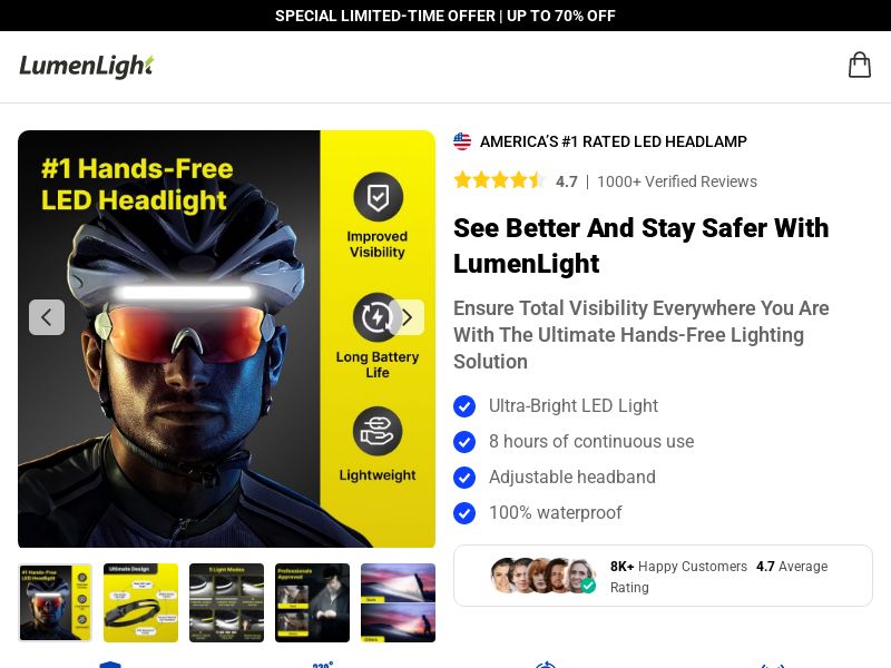 LumenLight LED Headlamp - SS - US/INTL